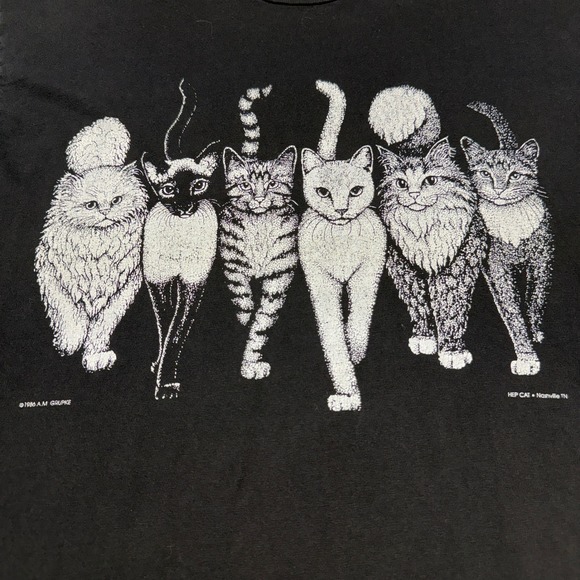 Vintage 1986 Hep Cat Front and Back Graphic T-Shirt Single Stitch Black Large - Picture 10 of 12